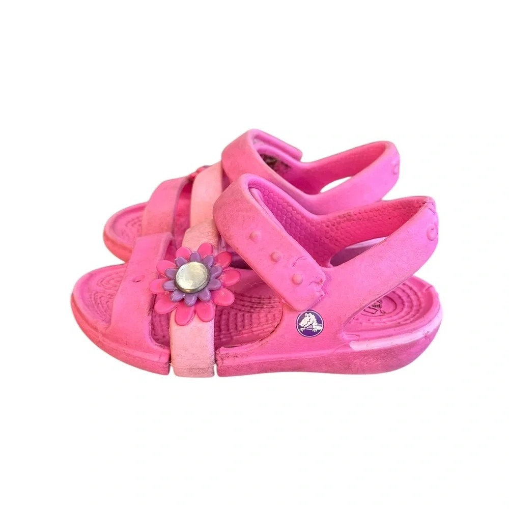 CROCS Pink Kids Sandals with Flower Accent Children’s Size 5
